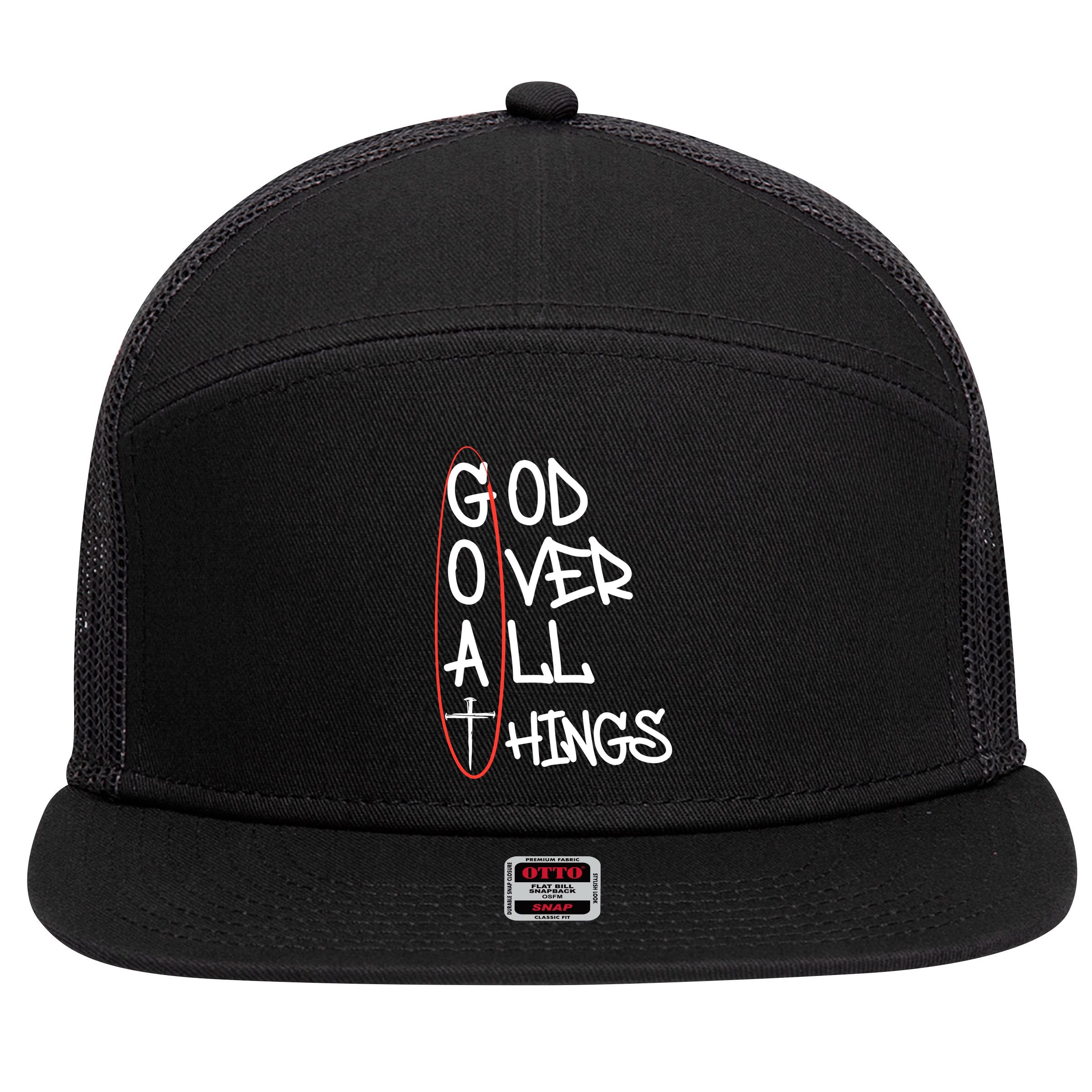 Goat God Over All Things Faith Christian 7 Panel Mesh Trucker Snapback Hat
