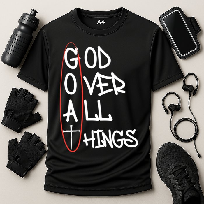 Goat God Over All Things Faith Christian Cooling Performance Crew T-Shirt