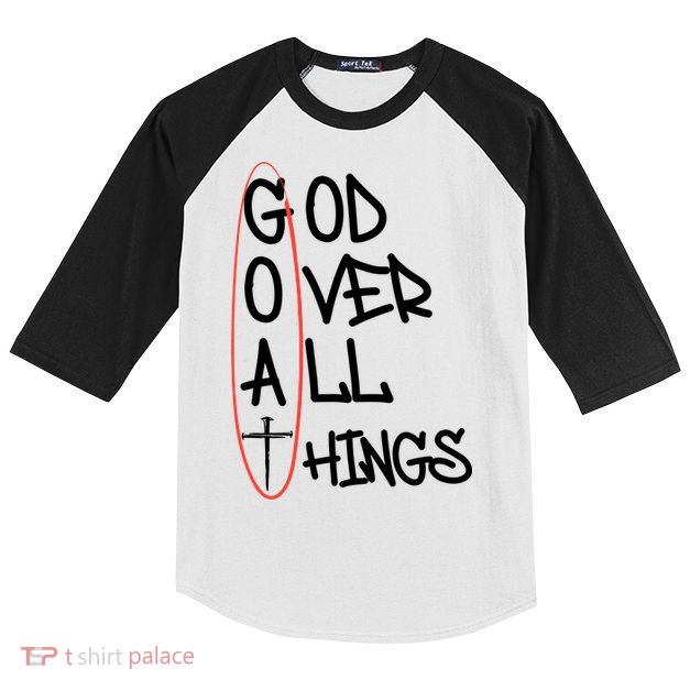 Goat God Over All Things Faith Christian Kids Colorblock Raglan Jersey