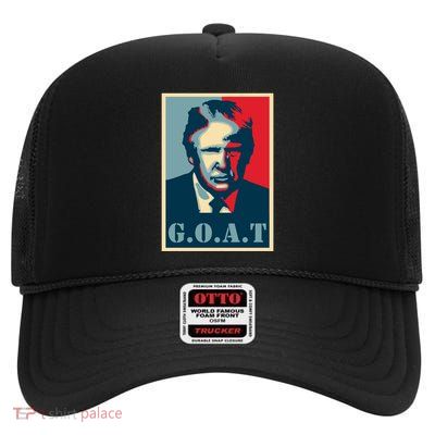 Goat Greatest Of All Time President 45th President Trump Cool Gift High Crown Mesh Back Trucker Hat