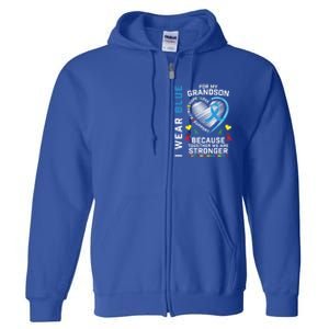 Grandma Grandpa Puzzle Heart I Wear Blue For Grandson Autism Gift Full Zip Hoodie