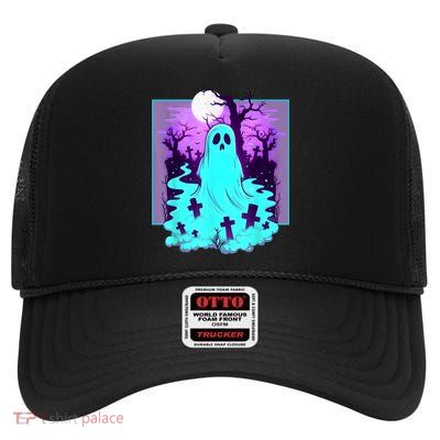 Ghost Graveyard Pastel Goth Cute Spooky Halloween Aesthetic High Crown Mesh Back Trucker Hat