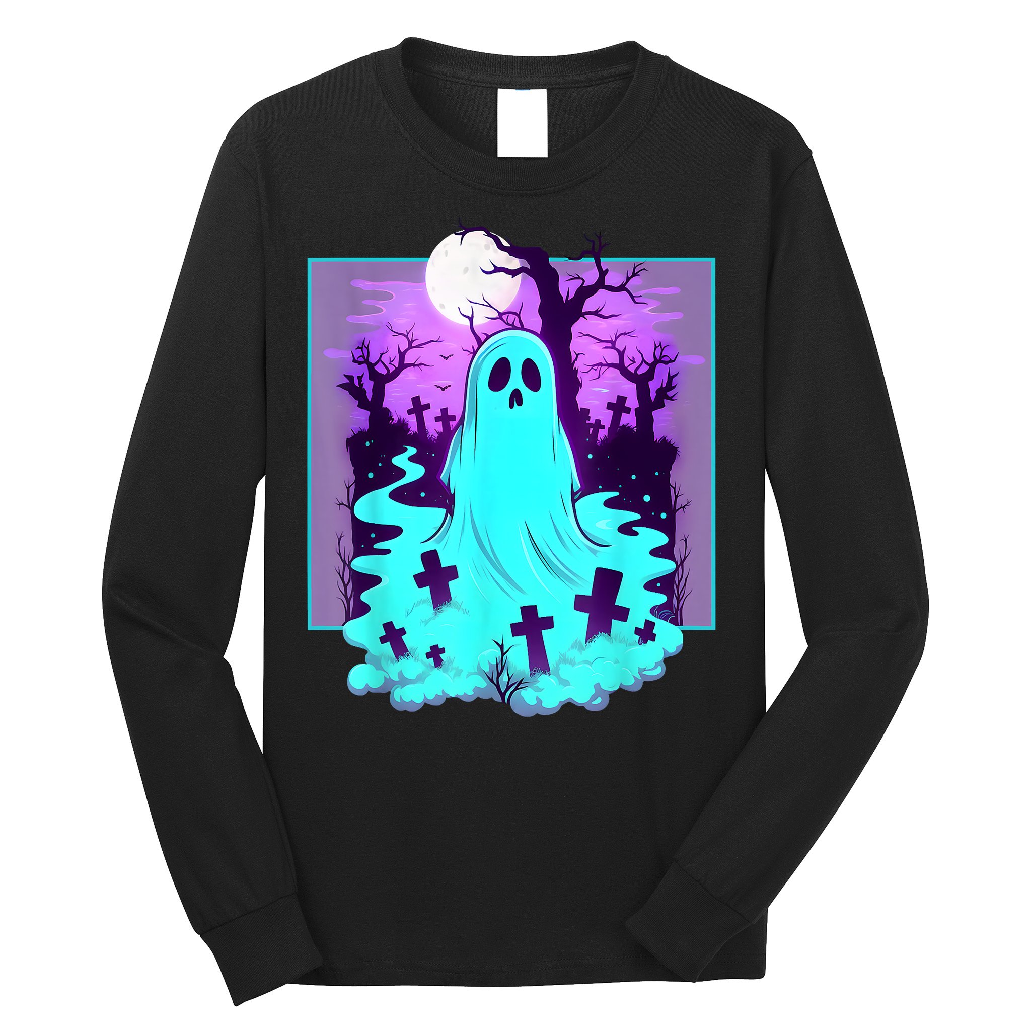 Ghost Graveyard Pastel Goth Cute Spooky Halloween Aesthetic Long Sleeve Shirt