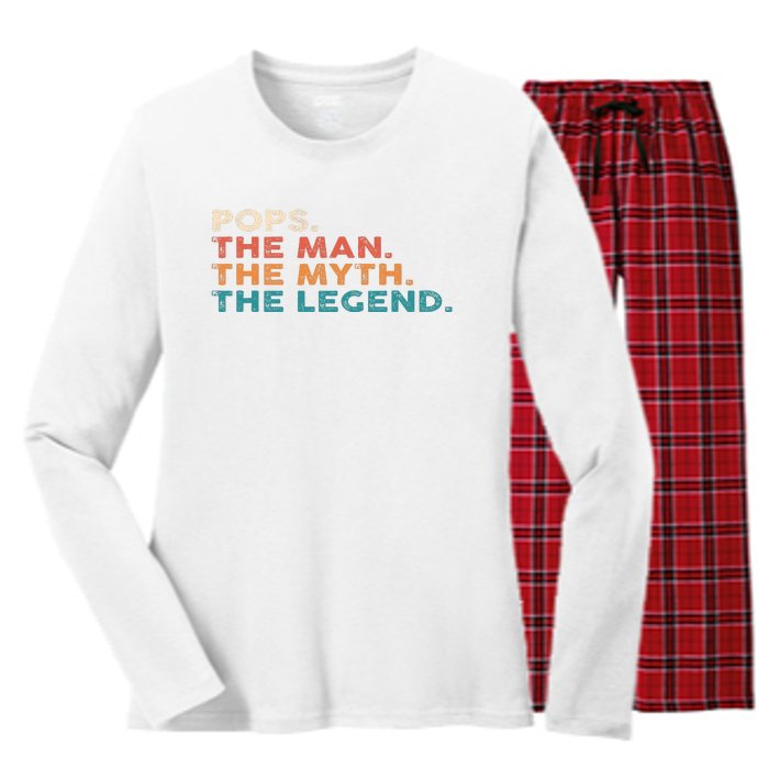 Grandpa Gift Pops The Man The Myth The Legend Fathers Day 80 Women's Long Sleeve Flannel Pajama Set 