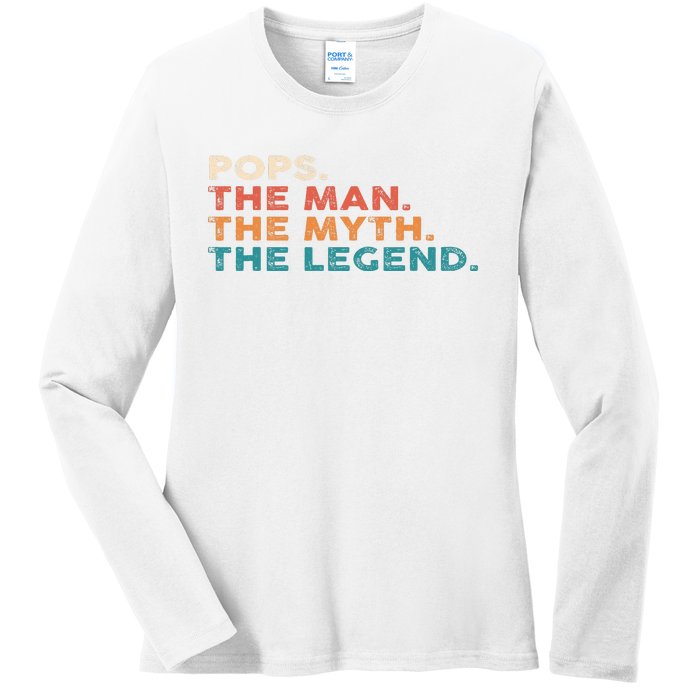 Grandpa Gift Pops The Man The Myth The Legend Fathers Day 80 Ladies Long Sleeve Shirt