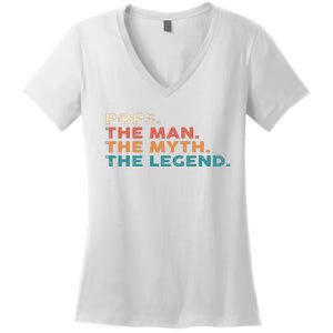 Grandpa Gift Pops The Man The Myth The Legend Fathers Day 80 Women's V-Neck T-Shirt