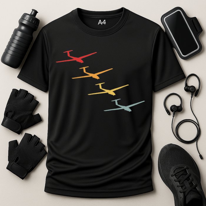 Glider Gliding Plane Retro Sailplane Flying Pilot Aviation Cooling Performance Crew T-Shirt