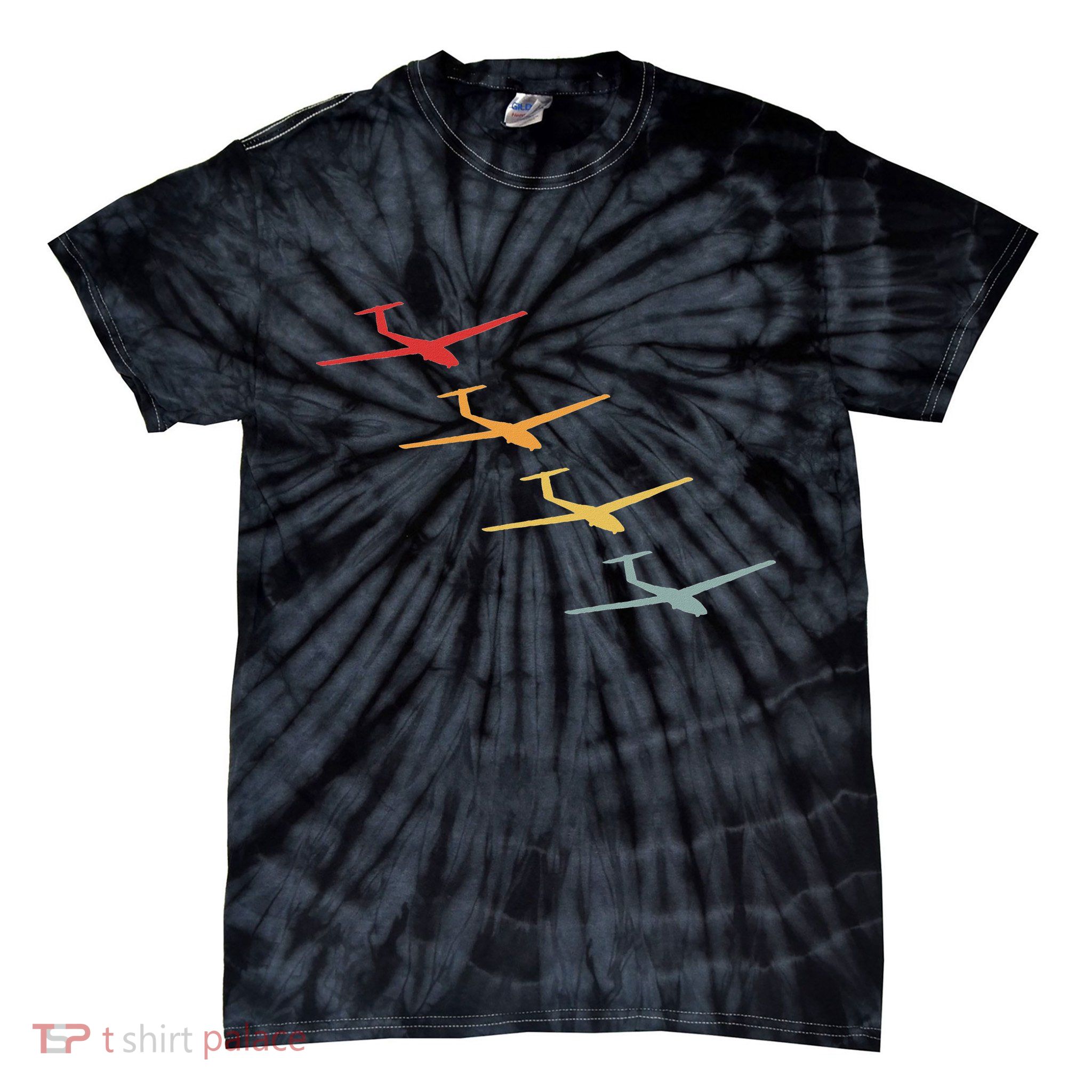 Glider Gliding Plane Retro Sailplane Flying Pilot Aviation Tie-Dye T-Shirt