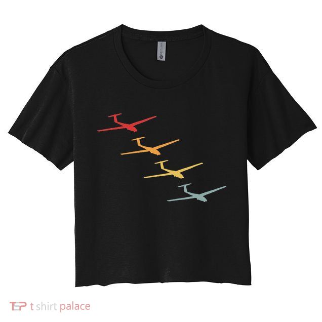 Glider Gliding Plane Retro Sailplane Flying Pilot Aviation Crop Top