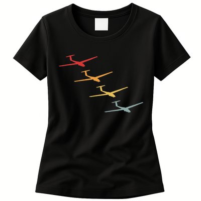 Glider Gliding Plane Retro Sailplane Flying Pilot Aviation Womens T-Shirt