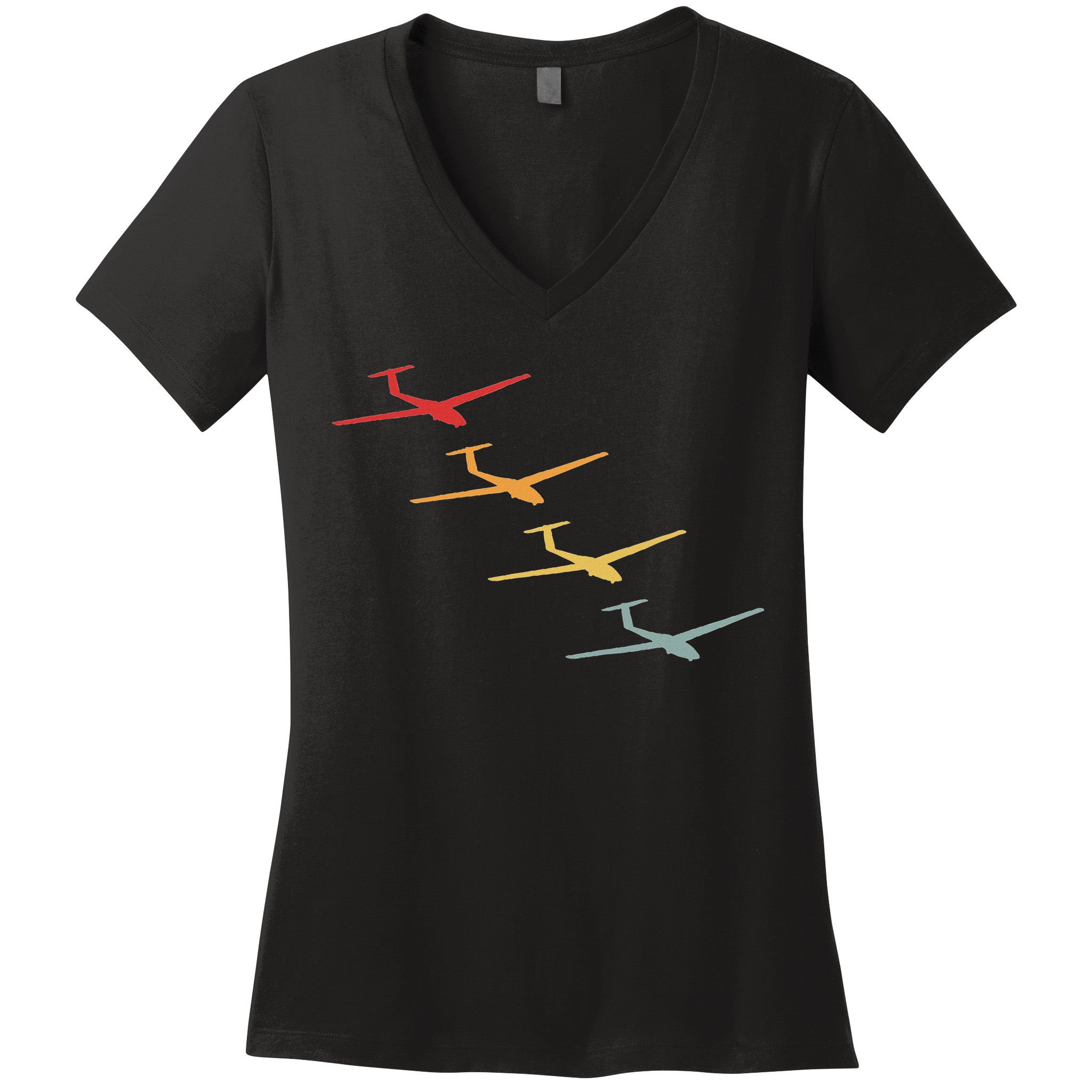Glider Gliding Plane Retro Sailplane Flying Pilot Aviation Women's V-Neck T-Shirt