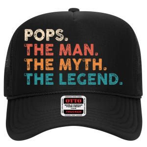 Grandpa Gift Pops The Man The Myth The Legend Fathers Day 80 High Crown Mesh Back Trucker Hat