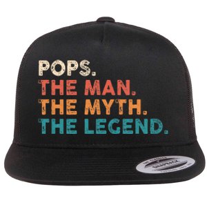 Grandpa Gift Pops The Man The Myth The Legend Fathers Day 80 Flat Bill Trucker Hat