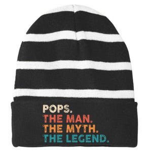 Grandpa Gift Pops The Man The Myth The Legend Fathers Day 80 Striped Beanie with Solid Band