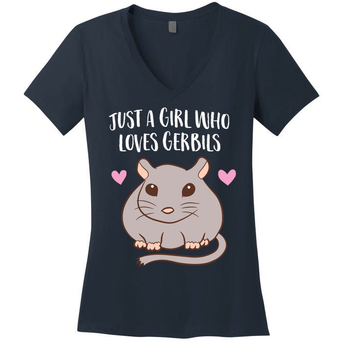 Gerbil Girl Pet Owner Gift Just a Girl Who Loves Gerbils Women's V-Neck T-Shirt