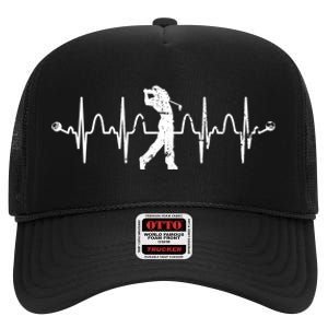 Golfer Golf Player Heartbeat Golf Course Golf Meaningful Gift High Crown Mesh Back Trucker Hat