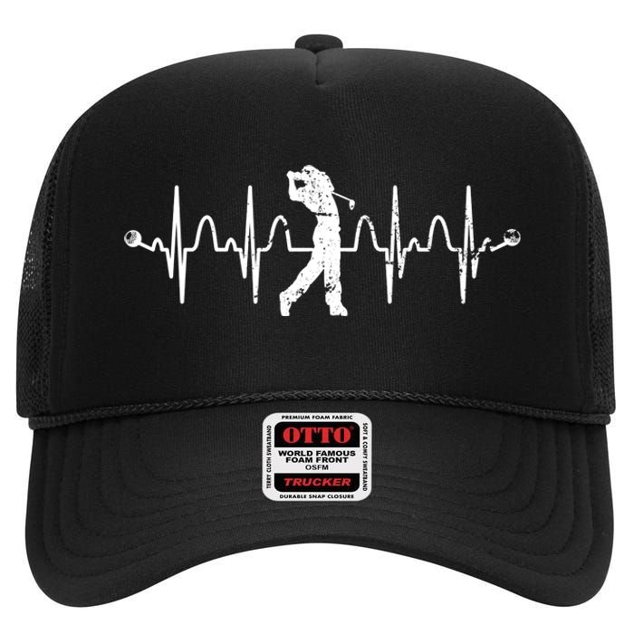 Golfer Golf Player Heartbeat Golf Course Golf Meaningful Gift High Crown Mesh Back Trucker Hat