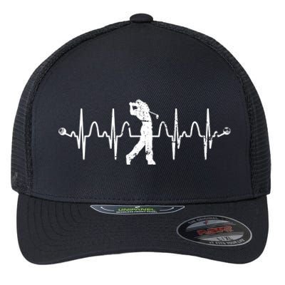 Golfer Golf Player Heartbeat Golf Course Golf Meaningful Gift Flexfit Unipanel Trucker Cap