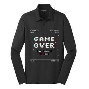 Gaming Gameover Play Again 70s 80s Great Gift Silk Touch Performance Long Sleeve Polo