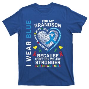 Grandma Grandpa Puzzle Heart I Wear Blue For Grandson Autism Cool Gift T-Shirt