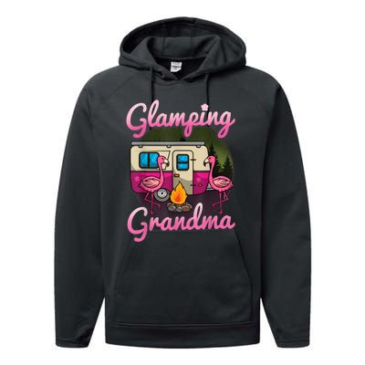 Glamping Grandma RV Flamingos Gift Camper Camping Gift Performance Fleece Hoodie