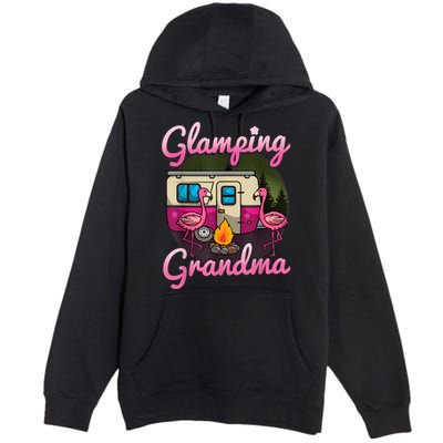 Glamping Grandma RV Flamingos Gift Camper Camping Gift Premium Pullover Hoodie
