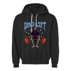 Gym Grim Reaper Deadlift Workout Occult Garment-Dyed Fleece Hoodie