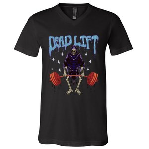 Gym Grim Reaper Deadlift Workout Occult V-Neck T-Shirt