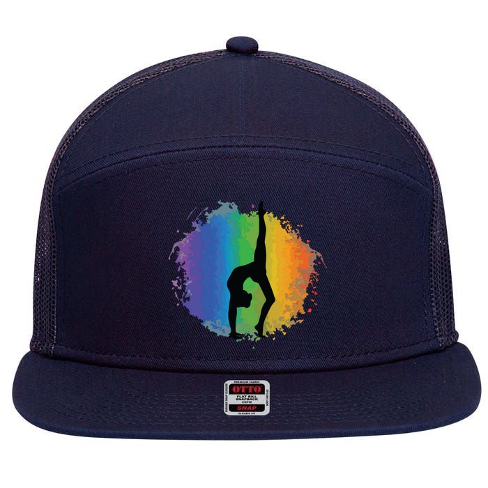 Girl Gymnastics Rainbow Colors Acrobatic Acro Gymnast 7 Panel Mesh Trucker Snapback Hat