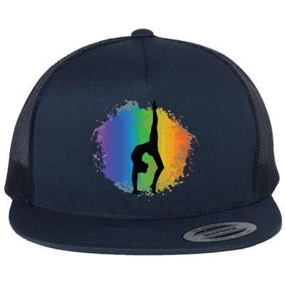 Girl Gymnastics Rainbow Colors Acrobatic Acro Gymnast Flat Bill Trucker Hat