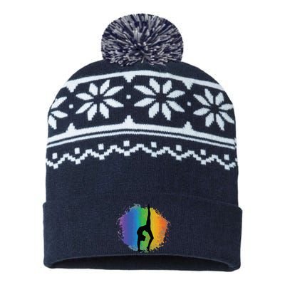 Girl Gymnastics Rainbow Colors Acrobatic Acro Gymnast USA-Made Snowflake Beanie