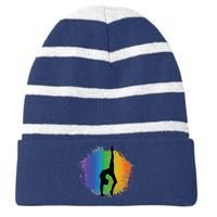 Girl Gymnastics Rainbow Colors Acrobatic Acro Gymnast Striped Beanie with Solid Band