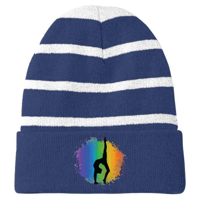 Girl Gymnastics Rainbow Colors Acrobatic Acro Gymnast Striped Beanie with Solid Band