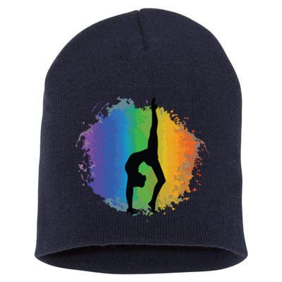 Girl Gymnastics Rainbow Colors Acrobatic Acro Gymnast Short Acrylic Beanie