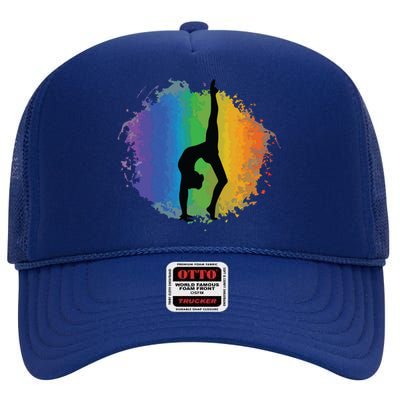 Girl Gymnastics Rainbow Colors Acrobatic Acro Gymnast High Crown Mesh Back Trucker Hat