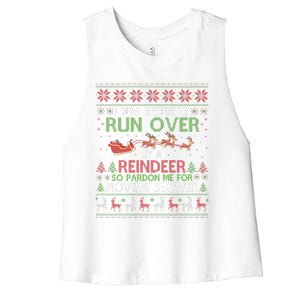 Grandma Got Run Over By A Reindeer Christmas So Pardon Me Women's Racerback Cropped Tank