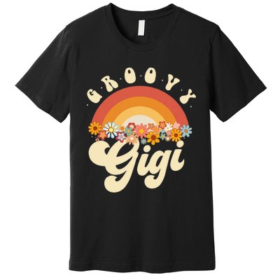 Groovy Gigi Retro Rainbow Colorful Flowers Design Premium T-Shirt