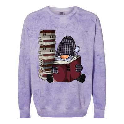 Garden Gnome Reading Books Gnomes Book Lover Gift Colorblast Crewneck Sweatshirt