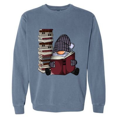 Garden Gnome Reading Books Gnomes Book Lover Gift Garment-Dyed Sweatshirt