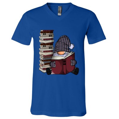 Garden Gnome Reading Books Gnomes Book Lover Gift V-Neck T-Shirt