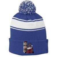 Garden Gnome Reading Books Gnomes Book Lover Gift Stripe Pom Pom Beanie