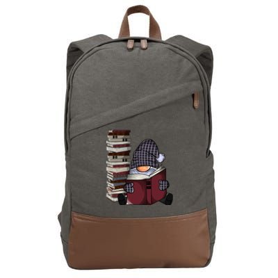 Garden Gnome Reading Books Gnomes Book Lover Gift Cotton Canvas Backpack