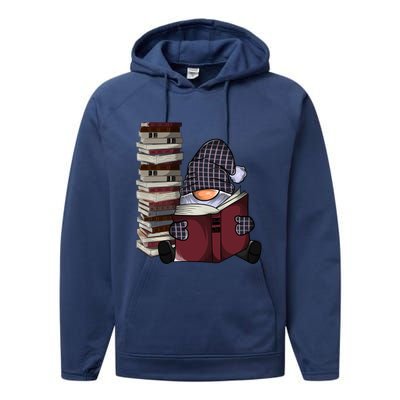 Garden Gnome Reading Books Gnomes Book Lover Gift Performance Fleece Hoodie