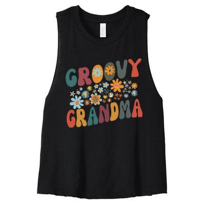 Groovy Grandma Retro Colorful Flowers Grandmother Women's Racerback Cropped Tank