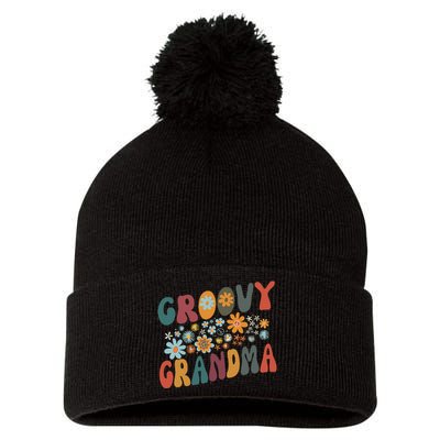 Groovy Grandma Retro Colorful Flowers Grandmother Pom Pom 12in Knit Beanie