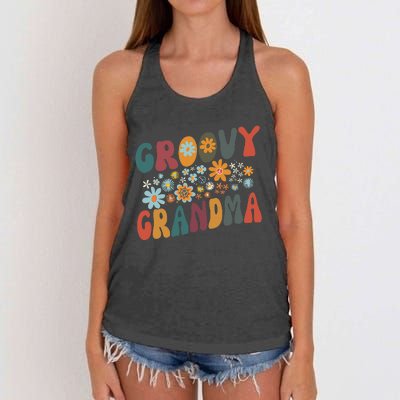 Groovy Grandma Retro Colorful Flowers Grandmother Women's Knotted Racerback Tank