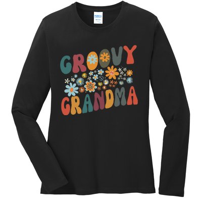 Groovy Grandma Retro Colorful Flowers Grandmother Ladies Long Sleeve Shirt