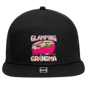 Glamping Grandma Rv Cute Camping Retro Hiking Caravan Lovers Cool Gift 7 Panel Mesh Trucker Snapback Hat