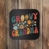 Groovy Grandma Retro Colorful Flowers Design Grandmother Coaster