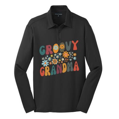 Groovy Grandma Retro Colorful Flowers Design Grandmother Silk Touch Performance Long Sleeve Polo